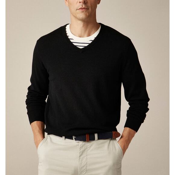 J.Crew Merino Wool V-Neck Sweater Mens S Black Long Sleeve Classic Fit Pullover - Picture 1 of 7
